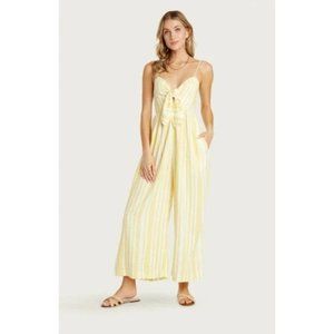 Willow CINDY Jumpsuit in Lemon Stripe Linen Blend Cropped Wide Leg Size Small